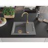 Mexen Enzo granit kitchen sink 1-bowl with drainer 576 x 465 mm, gray, gold siphon - 6506571005-71-G
