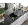 Mexen Enzo granite sink 1-bowl with drainer 576 x 465 mm, black/gold metallic, gold siphon - 6506571005-75-G