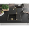 Mexen Enzo single-bowl granite sink with drainer 576 x 465 mm, black/gold metallic, gold siphon - 6506571005-75-G