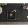 Mexen Enzo granite sink 1-bowl with drainer 576 x 465 mm, black/gold metallic, gold siphon - 6506571005-75-G
