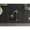 Mexen Enzo single-bowl granite sink with drainer 576 x 465 mm, black/gold metallic, gold siphon - 6506571005-75-G