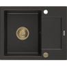 Mexen Enzo 1-compartment granite sink with a drip tray 576 x 465 mm, Black/Gold metallic, siphon Gold - 6506571005-75-G