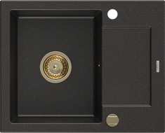 Mexen Enzo 1-compartment granite sink with a drip tray 576 x 465 mm, Black/Gold metallic, siphon Gold - 6506571005-75-G