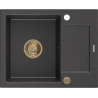 Mexen Enzo 1-bowl granite sink with drainer 576 x 465 mm, black speckled, gold siphon - 6506571005-76-G