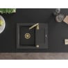 Mexen Enzo 1-bowl granite sink with drainer 576 x 465 mm, black speckled, gold siphon - 6506571005-76-G
