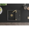 Mexen Enzo granite sink 1-bowl with drainer 576 x 465 mm, black speckled, gold siphon - 6506571005-76-G