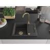 Mexen Enzo 1-bowl granite sink with drainer 576 x 465 mm, black speckled, gold siphon - 6506571005-76-G