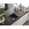 Mexen Enzo granite sink 1-bowl with drainer 576 x 465 mm, black speckled, gold siphon - 6506571005-76-G