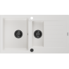 Mexen Matias 1.5-compartment granite sink with a drip tray 900 x 505 mm, White, siphon Black - 6502901505-20-B