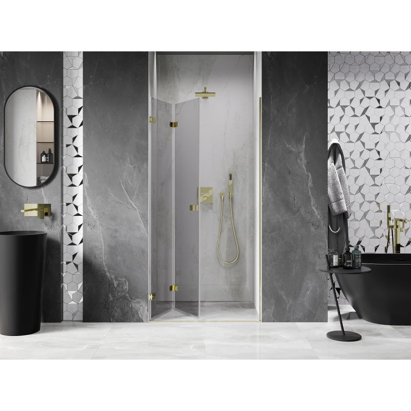 Mexen Lunar-F folding shower door left 50 cm, transparent, gold - 836-050-000-50-00-L
