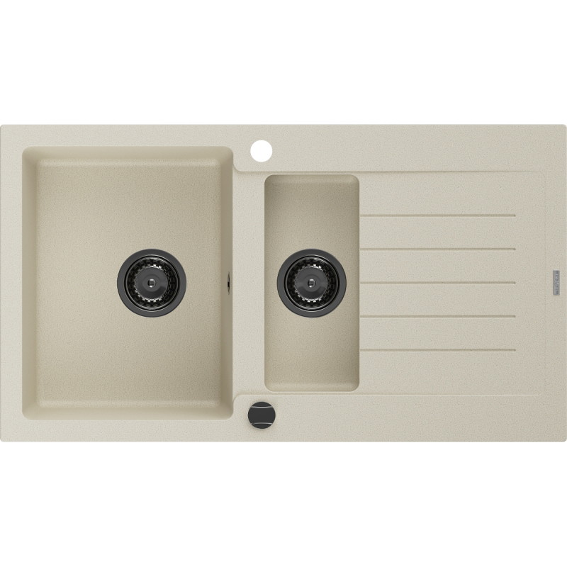 Mexen Matias granit sink 1.5-bowl with drainer 900 x 505 mm, beige, black siphon - 6502901505-69-B