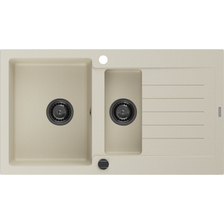 Mexen Matias 1.5-compartment granite sink with a drip tray 900 x 505 mm, Beige, siphon Black - 6502901505-69-B