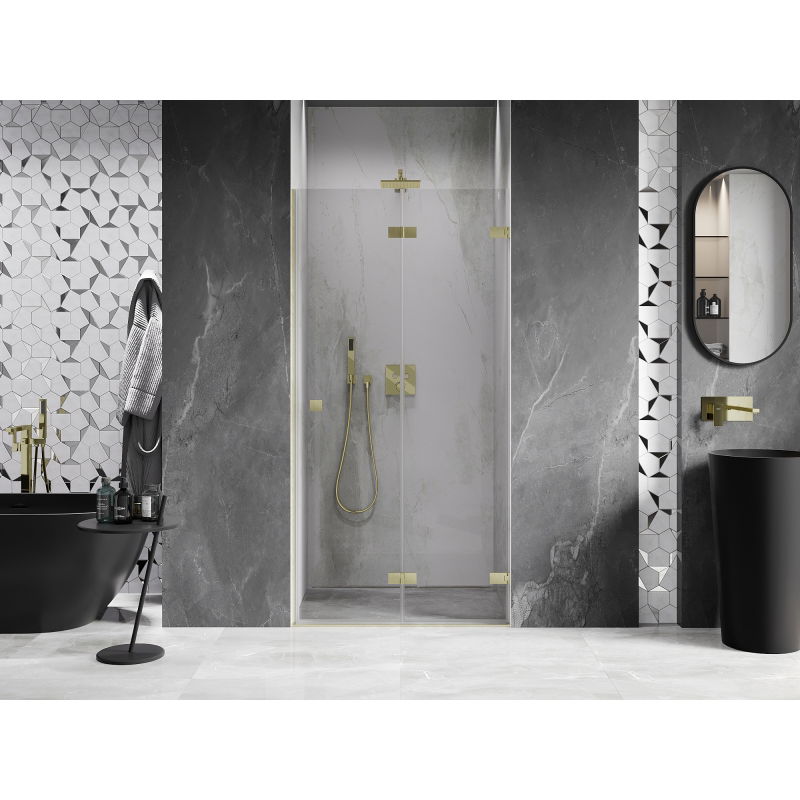 Mexen Lunar-F right folding shower door 55 cm, transparent, brushed gold - 836-055-000-55-00-P
