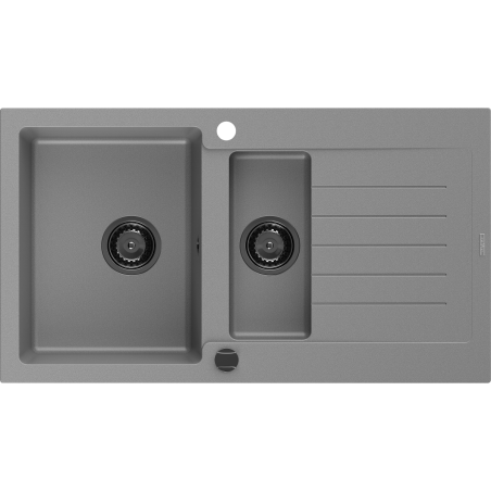Mexen Matias 1.5-compartment granite sink with a drip tray 900 x 505 mm, Grey, siphon Black - 6502901505-71-B
