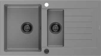 Mexen Matias 1.5-bowl granite sink with drainer 900 x 505 mm, grey, black siphon - 6502901505-71-B