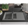 Mexen Matias granite sink 1.5-bowl with drainer 900 x 505 mm, gray, black siphon - 6502901505-71-B
