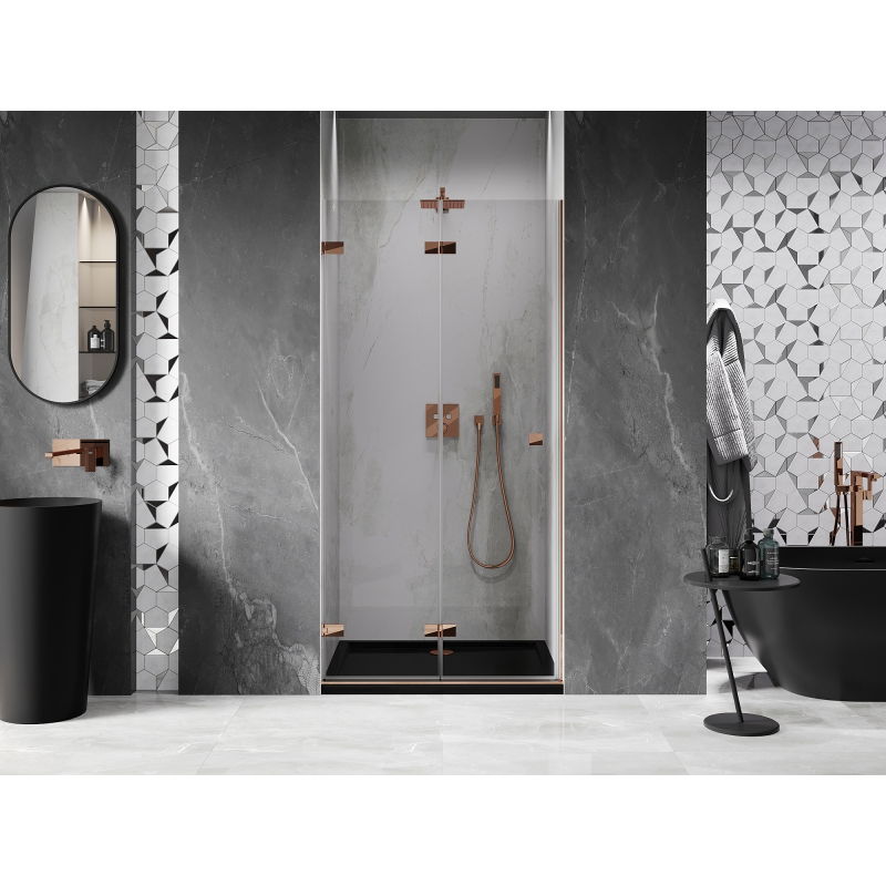 Mexen Lunar-F folding shower door left 55 cm, transparent, pink gold - 836-055-000-60-00-L
