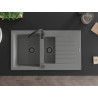 Mexen Matias 1.5-bowl granite kitchen sink with drainer 900 x 505 mm, gray, black siphon - 6502901505-71-B