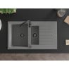 Mexen Matias granite sink 1.5-bowl with drainer 900 x 505 mm, gray, black siphon - 6502901505-71-B
