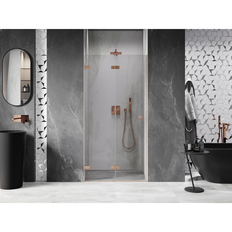 Mexen Lunar-F folding shower door left 50 cm, transparent, brushed copper - 836-050-000-65-00-L