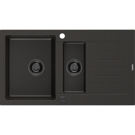 Mexen Matias 1.5-compartment granite sink with a drip tray 900 x 505 mm, Black/Gold metallic, siphon Black - 6502901505-75-B