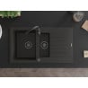 Mexen Matias granite sink 1.5-bowl with drainer 900 x 505 mm, black/gold metallic, black siphon - 6502901505-75-B