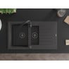 Mexen Matias granite sink 1.5-bowl with drainer 900 x 505 mm, black speckled, black siphon - 6502901505-76-B