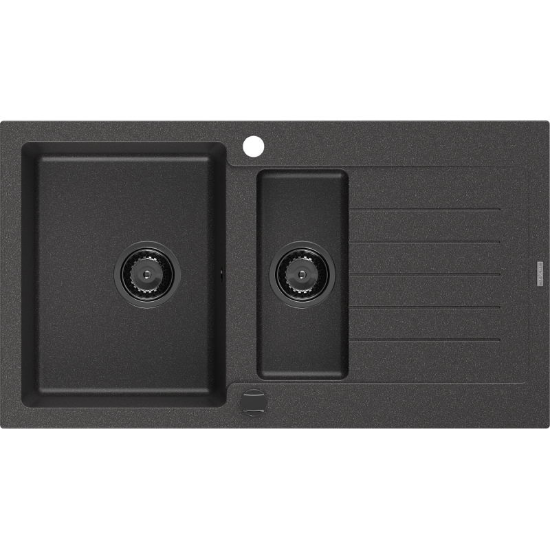 Mexen Matias 1.5-compartment granite sink with a drip tray 900 x 505 mm, spotted black, siphon Black - 6502901505-76-B