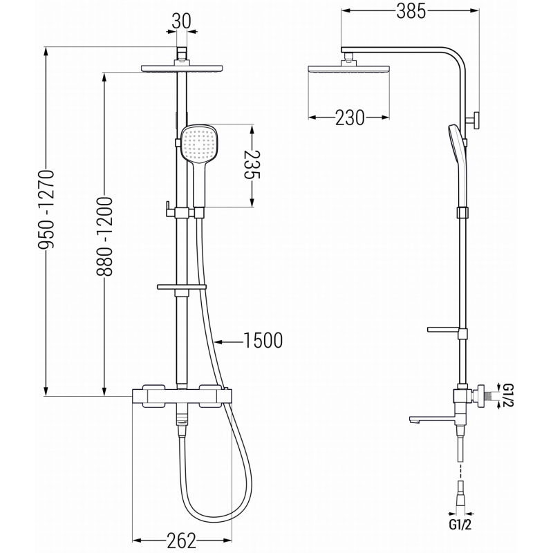 Mexen CQ33 bathtub-shower set with rain shower and thermostatic faucet, black - 779103395-70