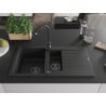 Mexen Matias granite sink 1.5-bowl with drainer 900 x 505 mm, black, black siphon - 6502901505-77-B