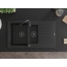 Mexen Matias granite sink 1.5-bowl with drainer 900 x 505 mm, black, black siphon - 6502901505-77-B