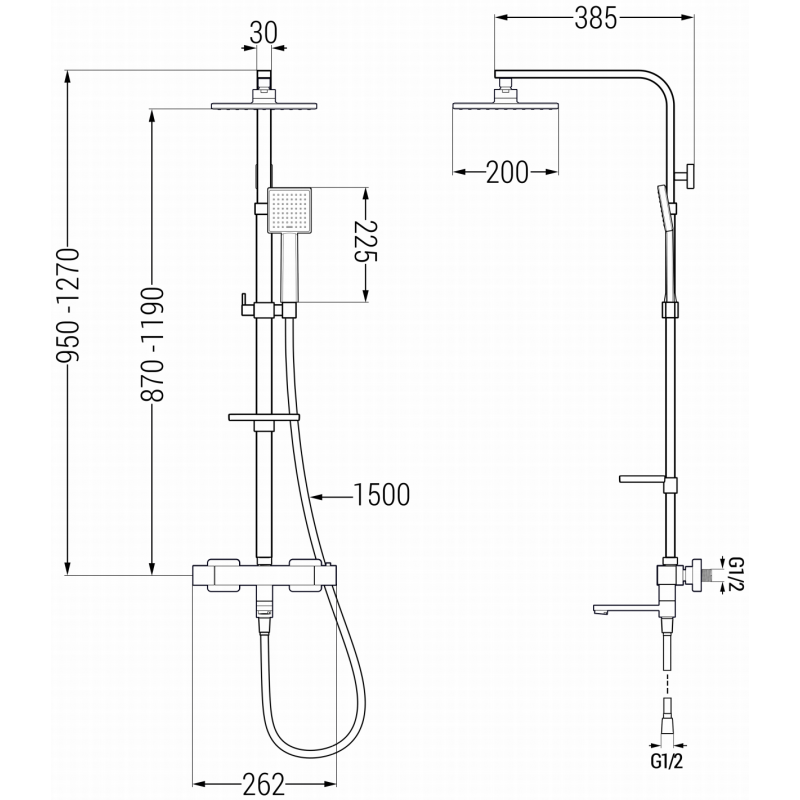 Mexen CQ45 bathtub-shower set with rain shower and thermostatic faucet, chrome - 779104595-00