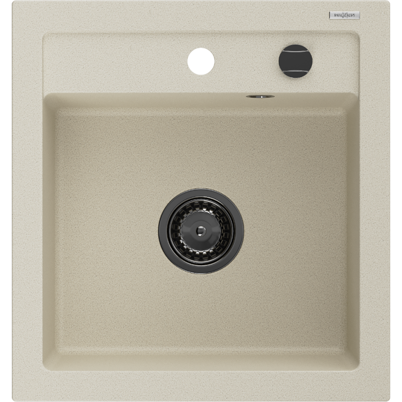 Mexen Vito 1-compartment granite sink 520 x 490 mm, Beige, siphon Black - 6503521000-69-B