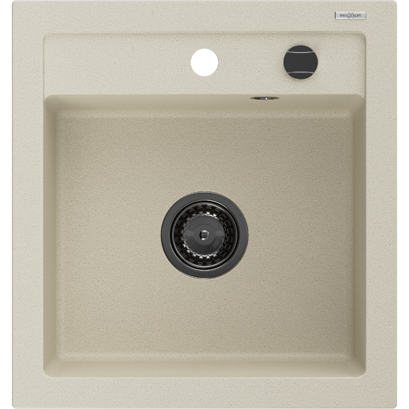 Mexen Vito granite sink 1-bowl 520 x 490 mm, beige, black siphon - 6503521000-69-B