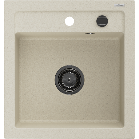 Mexen Vito 1-compartment granite sink 520 x 490 mm, Beige, siphon Black - 6503521000-69-B