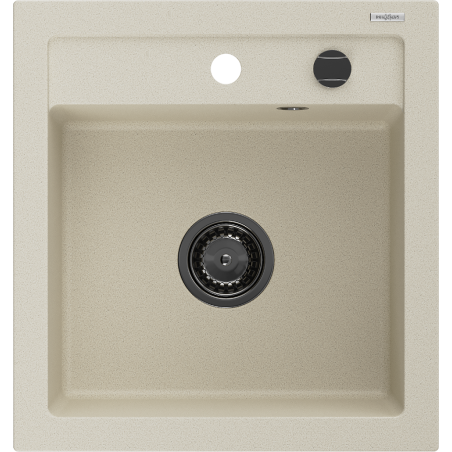 Mexen Vito granite sink 1-bowl 520 x 490 mm, beige, black siphon - 6503521000-69-B