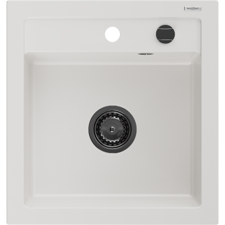 Mexen Vito granite sink 1-bowl 520 x 490 mm, white, black siphon - 6503521000-20-B