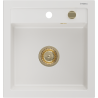 Mexen Vito granite sink 1-bowl 520 x 490 mm, white, golden siphon - 6503521000-20-G