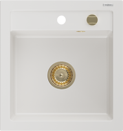 Mexen Vito granite sink 1-bowl 520 x 490 mm, white, golden siphon - 6503521000-20-G