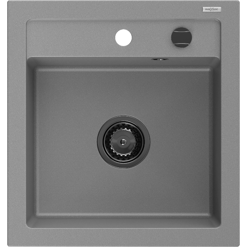 Mexen Vito 1-bowl granite sink 520 x 490 mm, gray, black siphon - 6503521000-71-B