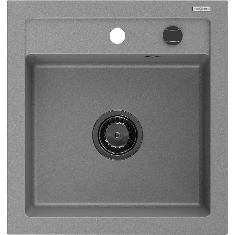 Mexen Vito granite sink 1-bowl 520 x 490 mm, gray, black siphon - 6503521000-71-B