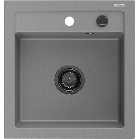 Mexen Vito 1-bowl granite sink 520 x 490 mm, gray, black siphon - 6503521000-71-B