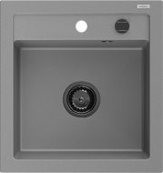 Mexen Vito granite sink 1-bowl 520 x 490 mm, grey, black siphon - 6503521000-71-B