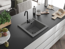 Mexen Vito granite sink 1-bowl 520 x 490 mm, gray, black siphon - 6503521000-71-B