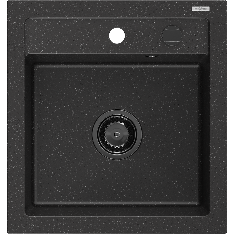 Mexen Vito 1-Bowl Granite Kitchen Sink 520 x 490 mm, Black/Silver Metallic, Black Syphon - 6503521000-73-B