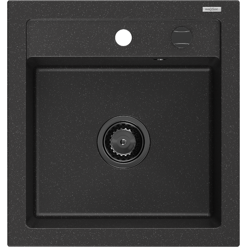 Mexen Vito 1-compartment granite sink 520 x 490 mm, Black/Silver metallic, siphon Black - 6503521000-73-B