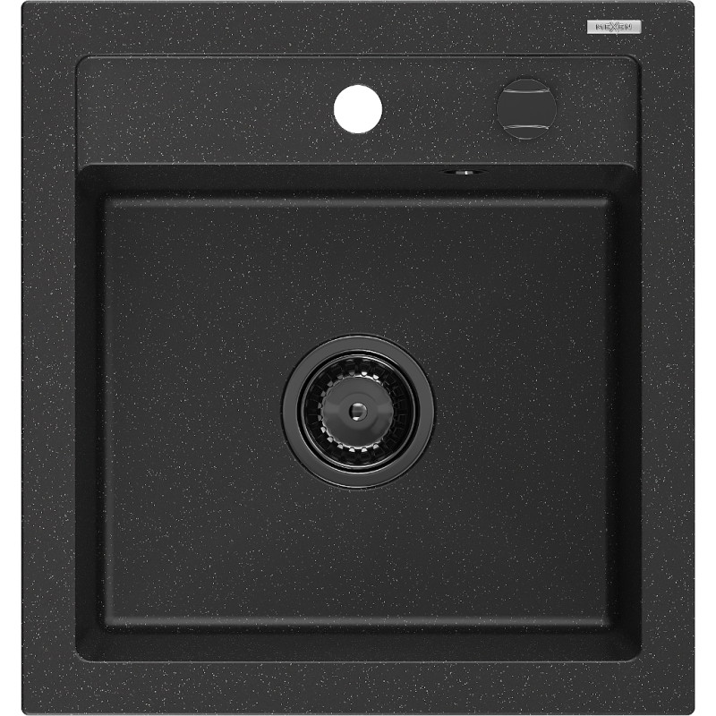 Mexen Vito granite sink 1-bowl 520 x 490 mm, black/silver metallic, black siphon - 6503521000-73-B
