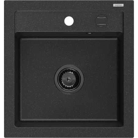 Mexen Vito 1-Bowl Granite Kitchen Sink 520 x 490 mm, Black/Silver Metallic, Black Syphon - 6503521000-73-B