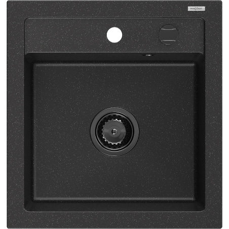 Mexen Vito 1-compartment granite sink 520 x 490 mm, Black/Silver metallic, siphon Black - 6503521000-73-B