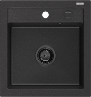 Mexen Vito granite sink 1-bowl 520 x 490 mm, black/silver metallic, black siphon - 6503521000-73-B